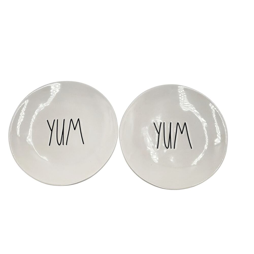 Rae Dunn Artisan Collection by Magenta "YUM" Glazed Ceramic Small Plate Set of 2